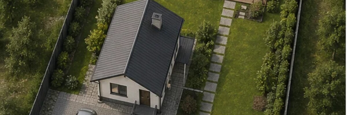 Схема планировки участка 6 соток с домом, въездом, садом и зоной отдыха.