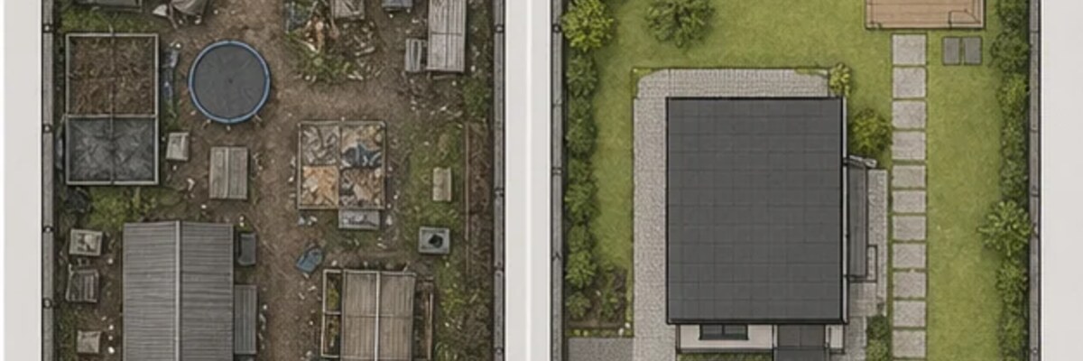 Сравнение перегруженной и удобной планировки участка 6 соток без подписей.