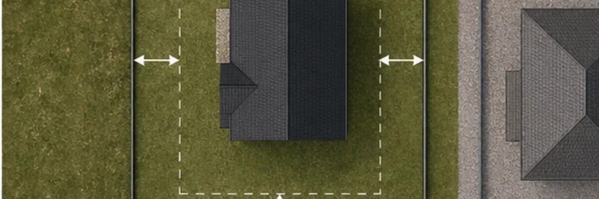 Схема отступов от границы участка, дороги и соседнего дома.