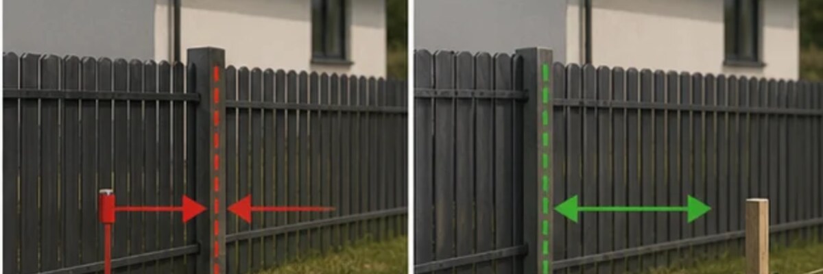 Сравнение неправильного измерения от забора и правильного измерения от границы участка.