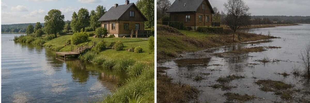 Сравнение красивого участка у воды и риска подтопления