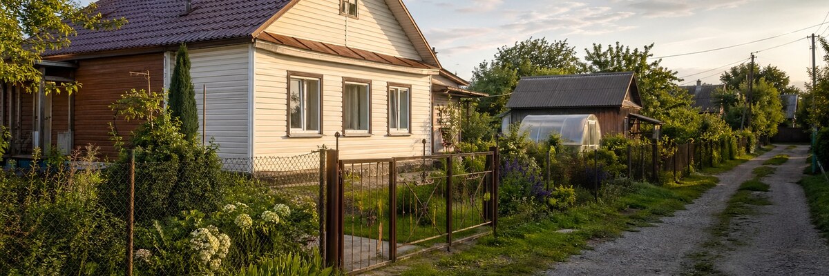 Дом в деревне, участок и подъездная дорога