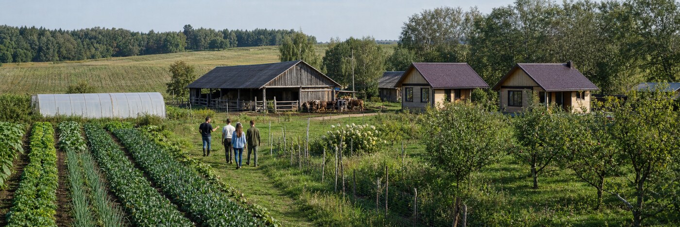 Небольшая гостевая усадьба рядом с полями и действующим фермерским хозяйством
