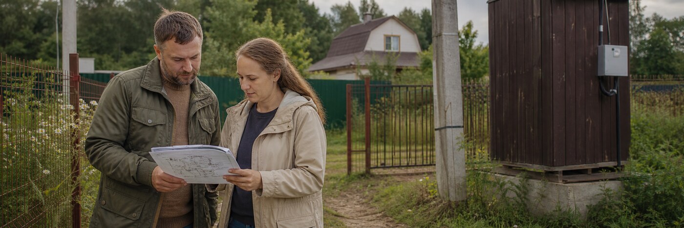 Условная карта с дорогой, трубопроводом и объектом инфраструктуры