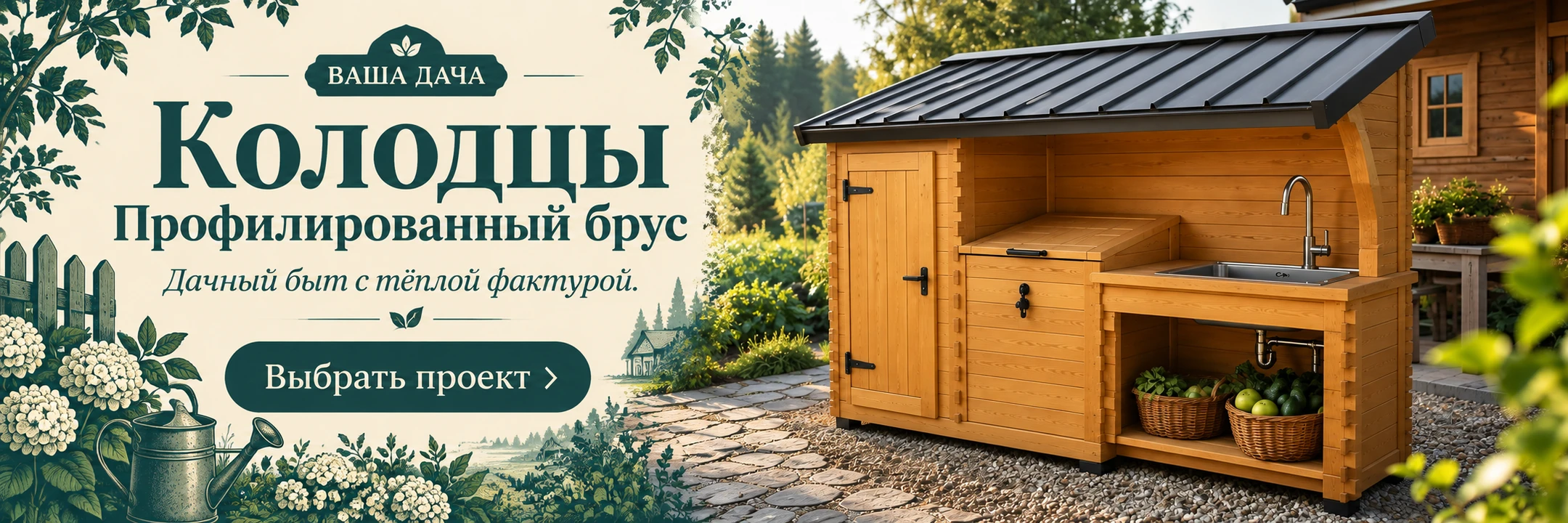 Колодцы из профилированного бруса · Дачный быт с тёплой фактурой.