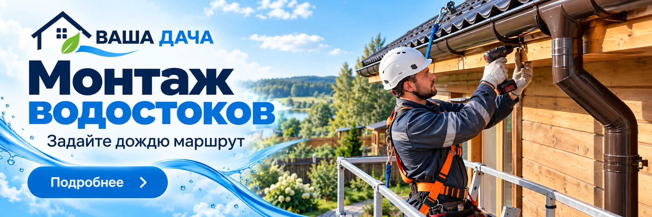Монтаж водостоков · Задайте дождю маршрут