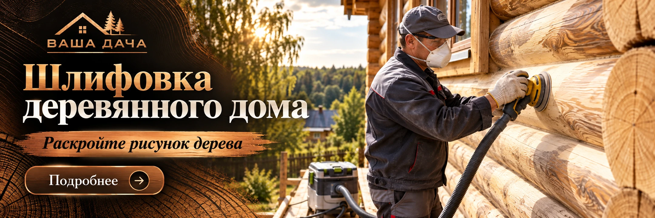 Шлифовка деревянного дома · Раскройте рисунок дерева