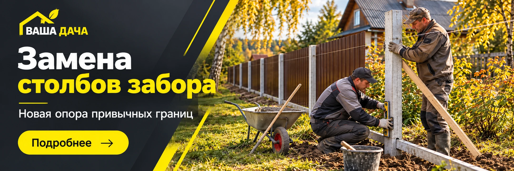 Замена столбов забора · Новая опора привычных границ