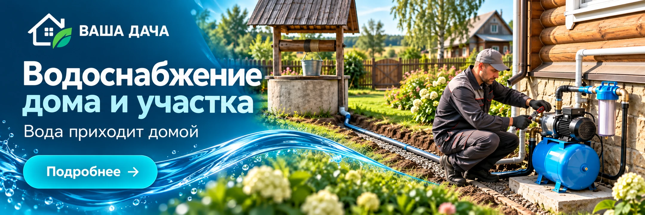 Водоснабжение дома и участка · Вода приходит домой