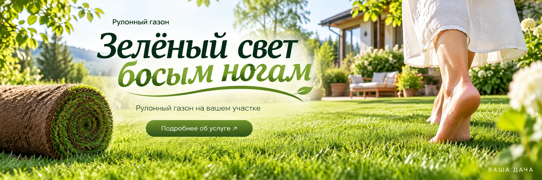Рулонный газон · Зелёный свет босым ногам