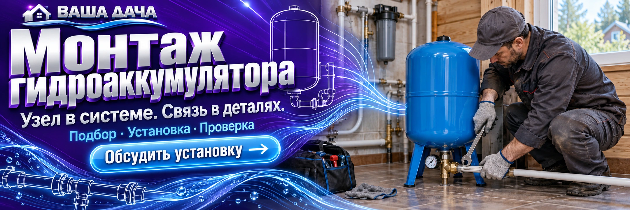 Монтаж гидроаккумулятора