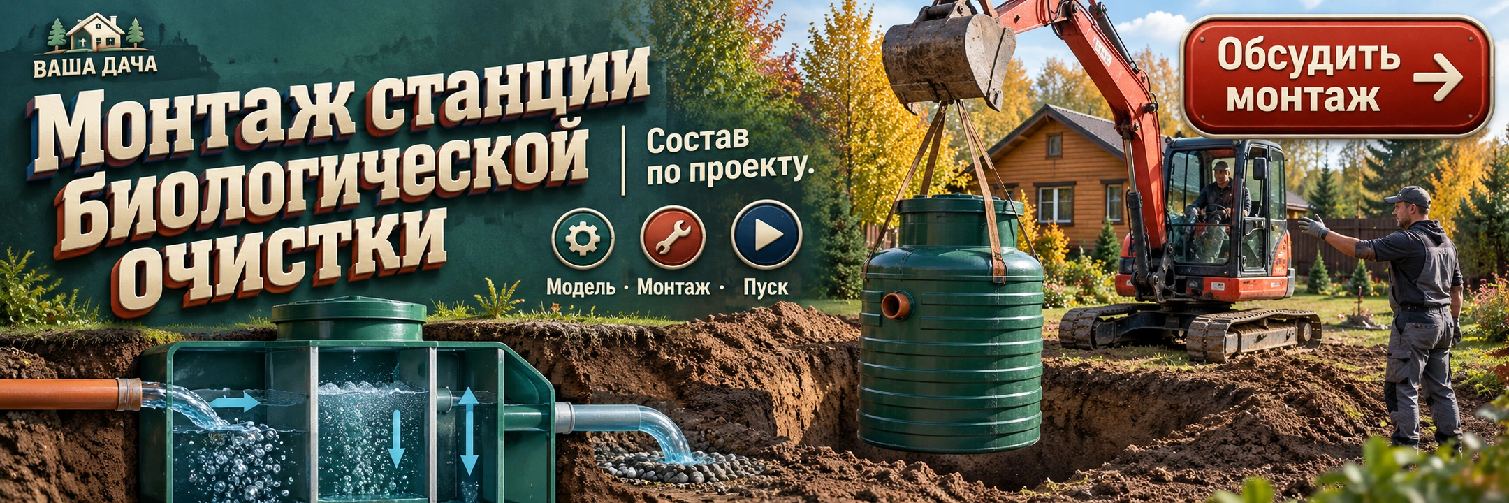 Монтаж станции биологической очистки