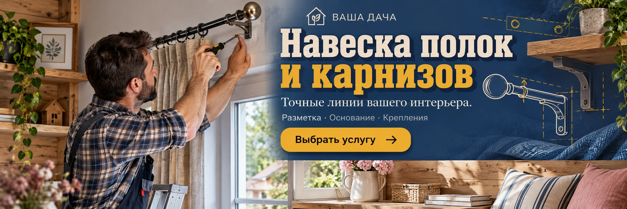 Навеска полок и карнизов