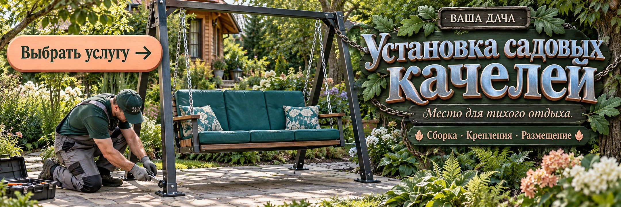 Установка садовых качелей