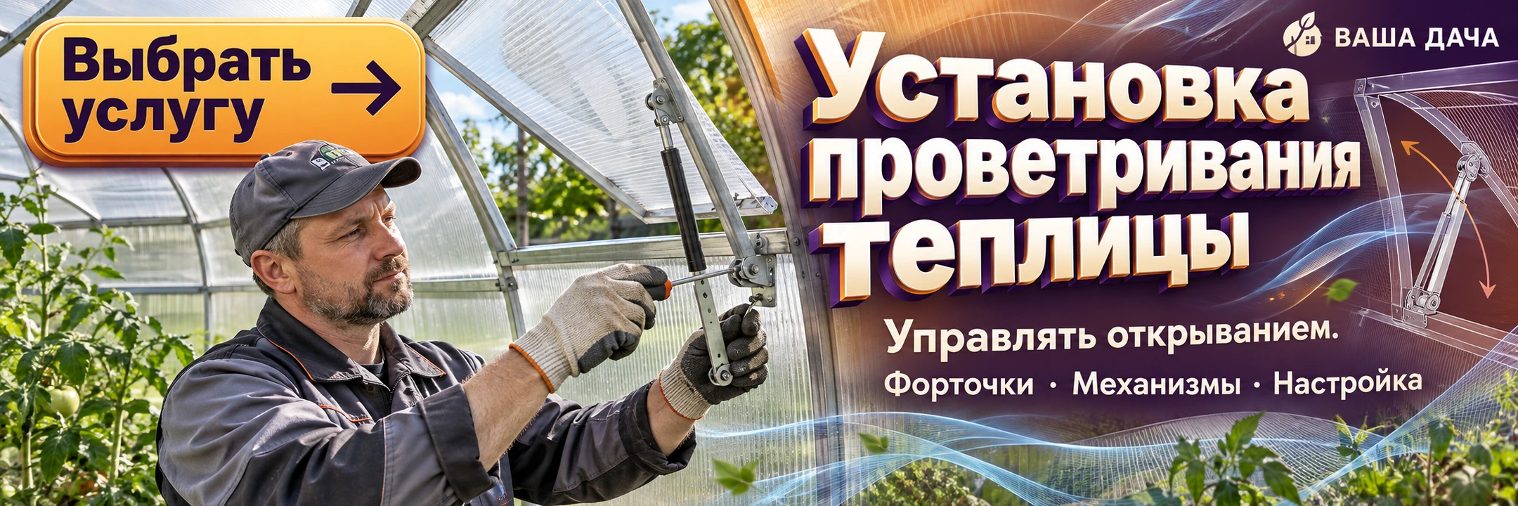 Установка проветривания теплицы