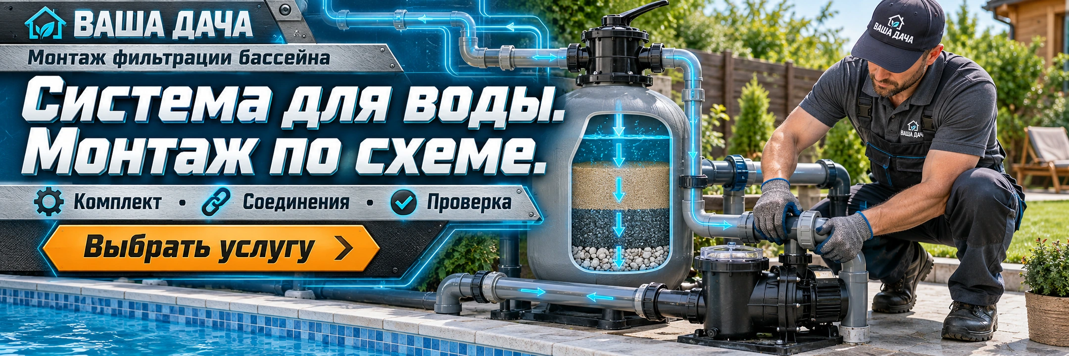 Монтаж фильтрации бассейна