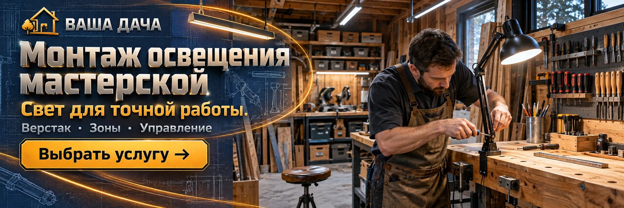 Монтаж освещения мастерской