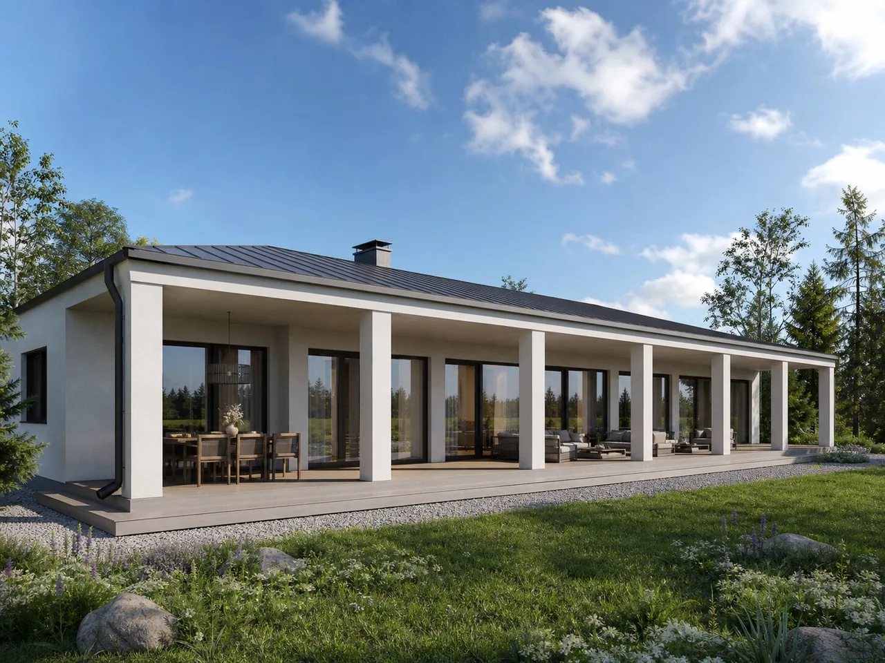 Веранда из газобетона «Южная» 8×3,5 м — внешний вид
