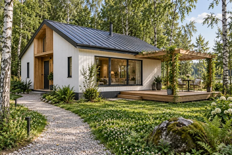 Каркасный дом «Берёзовый просвет» 7×8 м