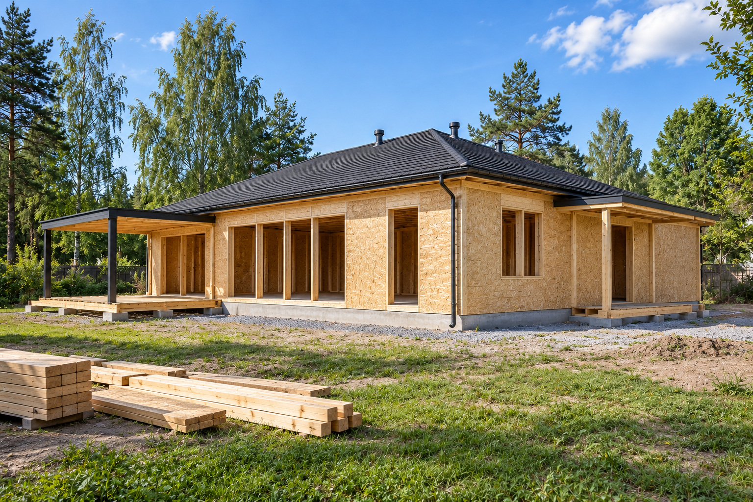 Каркас и кровля дома «Большая семья»