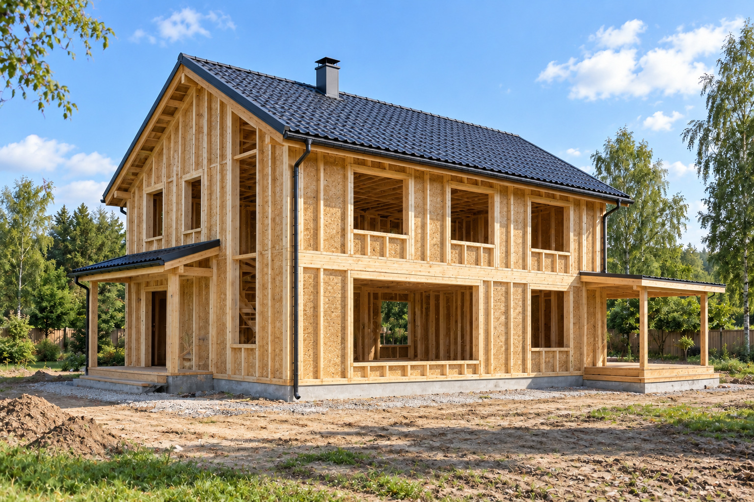 Дом поколений 13×9 — каркас и кровля