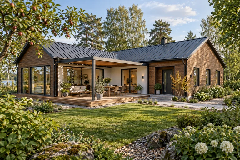 Каркасный дом «Ореховая галерея» 10×12 м