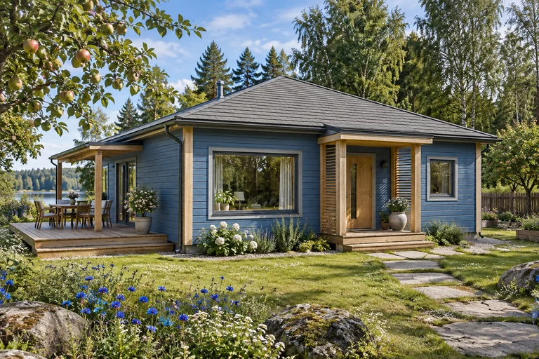 Каркасный дом «Васильковый домик» 7×8 м