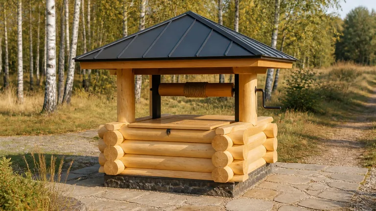 Колодец из оцилиндрованного бревна «Берестяной источник» 1,6×1,6 м
