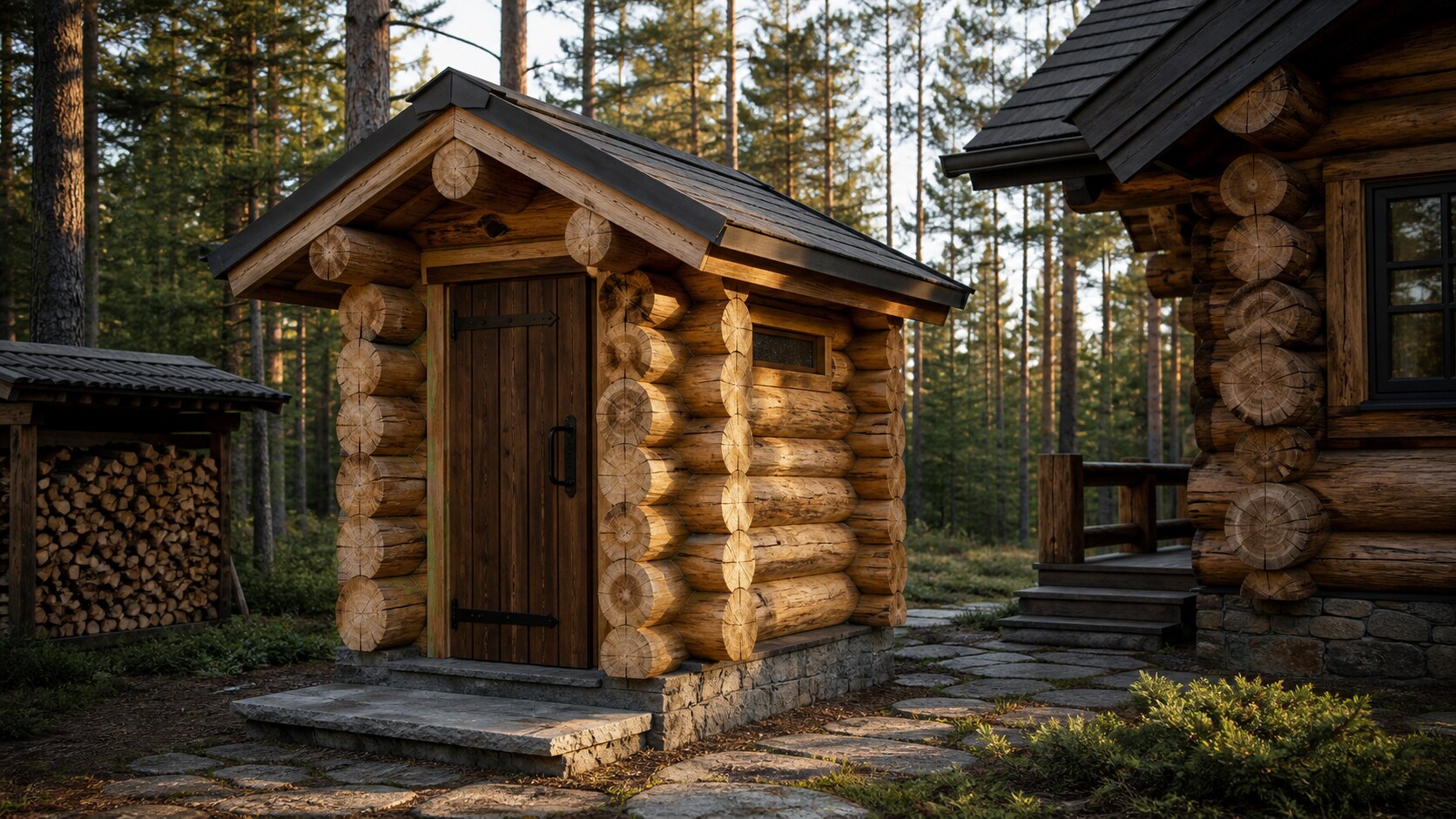 Уличный туалет ручной рубки «Медвежий угол» 1,9×1,7 м